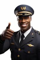 A black man in uniform giving the thumbs up photo