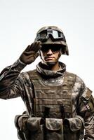 A soldier saluting in uniform photo