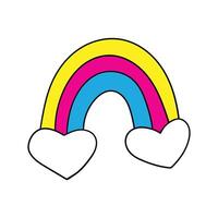 Love doodle icon. Rainbow with clouds in the shape of a heart. outline sketch. Illustration for Valentine's Day vector