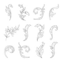 Vintage swirl ornament, line style flourishes set. damask patterns with flourishes calligraphic engraved ink style. vector