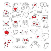 Valentine's day characters and illustrations. Sketchy hand drawn doodles cartoon set. sketchy love and hearts doodles vector