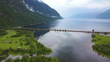 Aerial. The southern shore of Teletskoye Lake in cloudy weather video