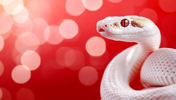 White snake on red background photo