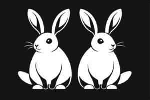 Continuous line drawing of easter rabbit set, Black and white minimalistic vector