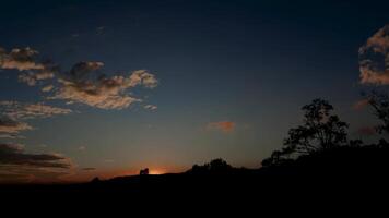 Time-lapse of clouds dissipating as the sun sets in the horizon behind the eastern Andean mountains of central Colombia. video