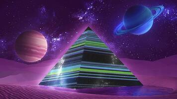 Loop A stunning Futuristic Neon Pyramid set within an expansive and mystical Cosmic Landscape video