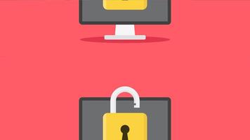 Computer monitor displaying secure lock symbol, ideal for cybersecurity concepts, data protection, internet security, privacy, online transactions, and technology design projects. video