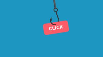 Red click button dangling on hook, concept for website design, digital marketing, online advertising, call to action campaigns. video