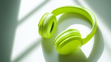 Wireless headphones in a bright neon yellow, placed on a white surface. 9 photo