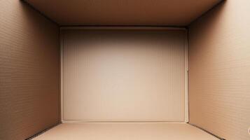 An open cardboard box with vertical deep walls viewed from the top. 14 photo