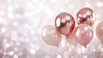 Shiny pink gold balloons on the white and pink bokeh background. 14 photo