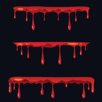 Three Dripping Blood Liquid Design Elements on a Dark Background vector