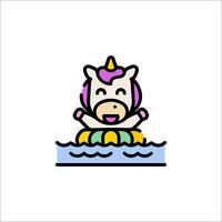 A cartoon unicorn floating on a raft vector