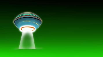UFO flying saucer spaceship abduction 4k animate in green screen and black to green gradient background, alien abduction animation video