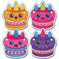 four different colored cake stickers with horns vector