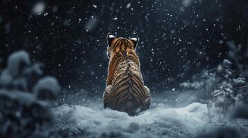 A tiger, in the midst of snow, with heavy snowfall. 5 photo