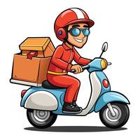 cartoon delivery man riding a scooter with boxes vector