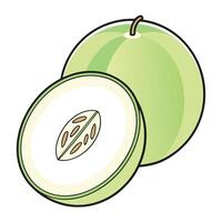 a green apple with a slice cut out of it vector