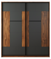 Dark gray and walnut wood modern wardrobe with sliding doors png