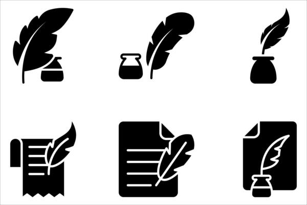 feather pen icon set on white