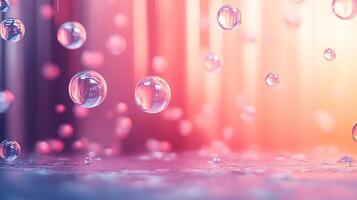 Ephemeral bubbles float against a dreamy gradient background, bathed in pastel light, creating a whimsical and airy atmosphere. photo