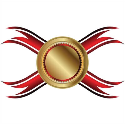 Beautiful ribbons and award medal badge on transparent background.