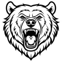 bear head with its mouth open and its teeth showing white background vector