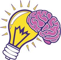 glowing lightbulb paired with a detailed representation of a brain vector