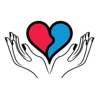 A split heart held gently in caring hands. vector
