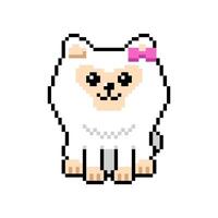 Pixel art cute pomeranian dog in retro style vector