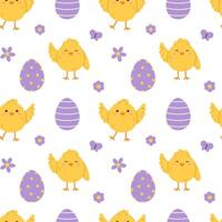 Easter seamless pattern with eggs and chicks. Flat illustration vector