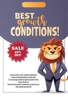 flyer with lion boss and growth text vector