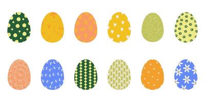 Set of Easter eggs with . Cute colorful patterns with flowers, dots, stripes and abstract elements. Perfect for spring, holiday decor, invitation, festive design. Collection of painted eggs. vector