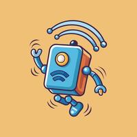 A Happy Jumping Wifi Robot Cartoon Character Illustration vector