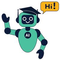Friendly greeting from chatbot robot in graduation cap vector