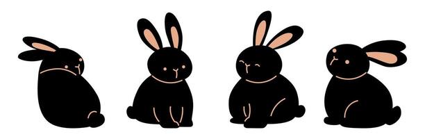 Stylish set of cute black rabbits, in graphic style. Perfect for modern designs, branding, prints, and decorative projects. Artwork with a minimalist and elegant look. vector