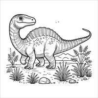 Dinosaur. Hand drawn outline art illustration in the style of engraving. vector