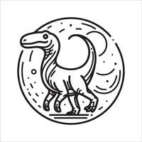 dino outline art. outline illustration of a dinosaur in the circle. vector