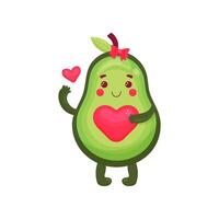 Cute avocado with a heart shaped pit. Isolated cartoon character on white background. In cartoon style. vector
