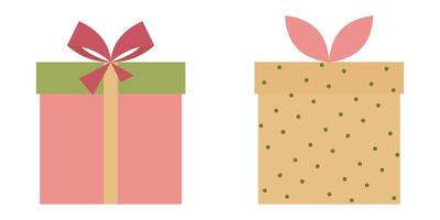 Peach Yellow Gift Box With Ribbon And Dot Pattern vector