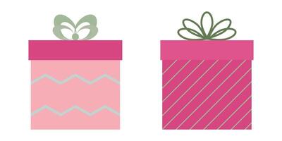Pink Green Gift Box And Ribbon With Zig Zag Or Line Pattern vector
