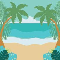 Beach with Waves and Coconut Trees vector