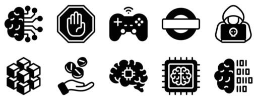 Cyberpunk Icon Set Futuristic Solid Style Collection for Sci-Fi and Tech Noir. vector