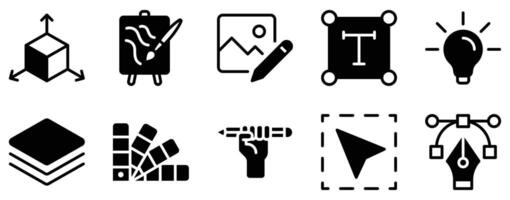 Graphic Design Icon Set Creative Solid Style Collection for Art and Visual Communication. vector