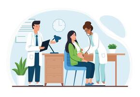 Pregnant Checkup with Doctor Using Stethoscope. vector