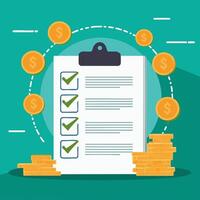 Budget list with check marks and coins vector