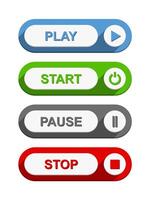 Play start pause and stop buttons, flat design vector