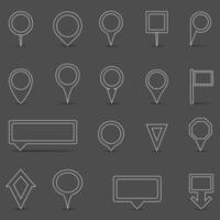 Collection of flat line map markers, eps10 illstration vector