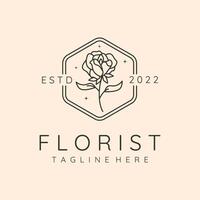 rose florist line art logo symbol illustration design vector