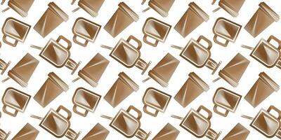seamless pattern of paper coffee cups and glass cups in linear style modern drinks beige color mocha mousse, icons, web design vector
